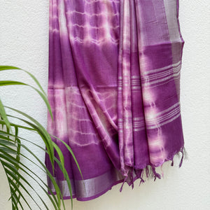 Boysenberry Shibori Cotton Linen Saree