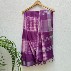 Boysenberry Shibori Cotton Linen Saree