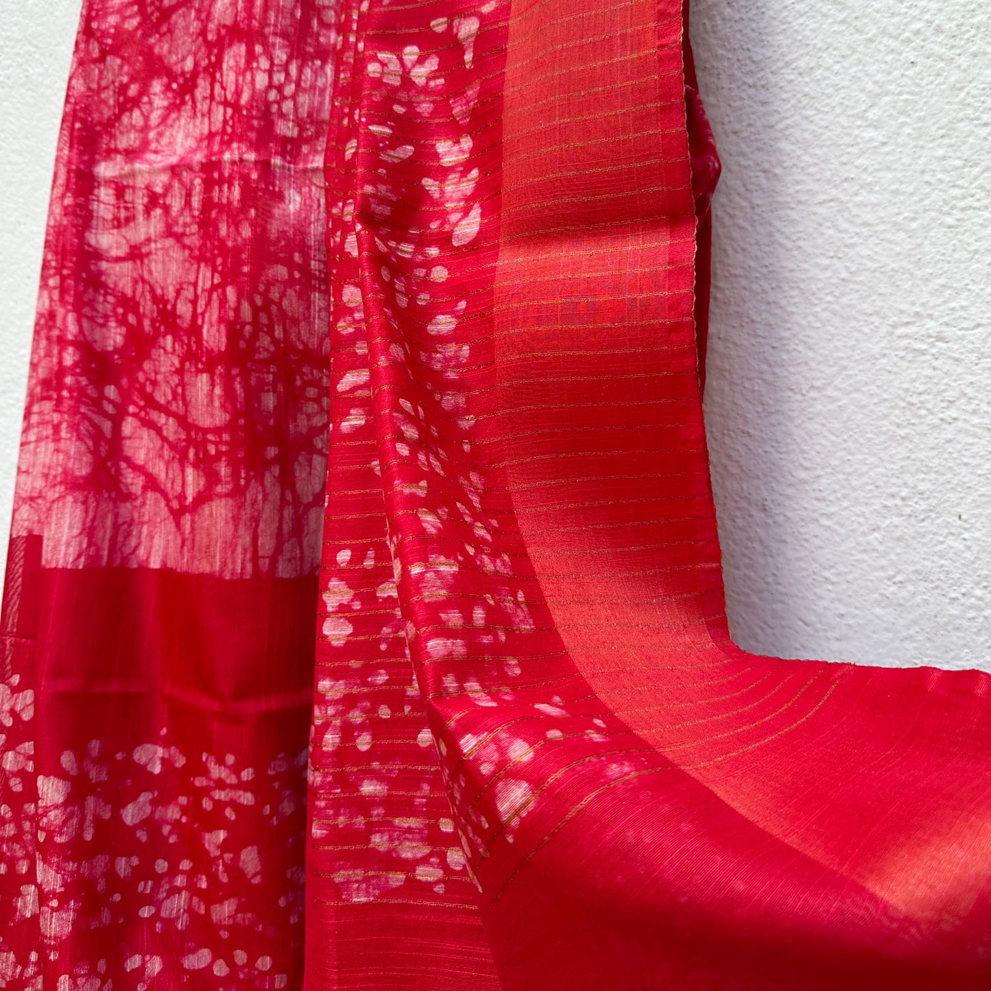Bridal Red Batik Cotton Silk Saree
