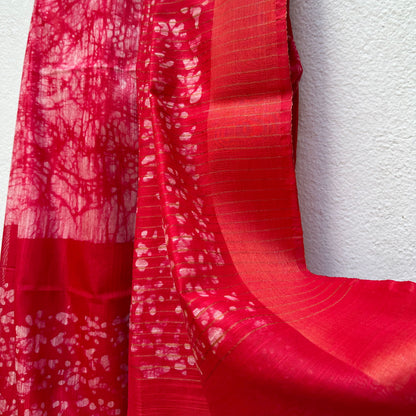Bridal Red Batik Cotton Silk Saree