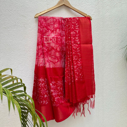Bridal Red Batik Cotton Silk Saree