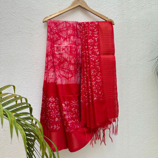 Bridal Red Batik Cotton Silk Saree