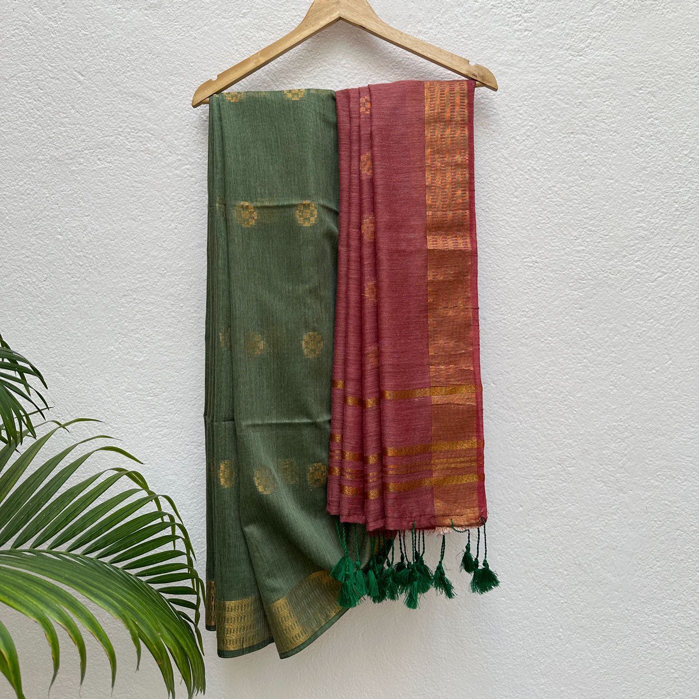 Bronze Green Cotton Bamboo Silk Saree