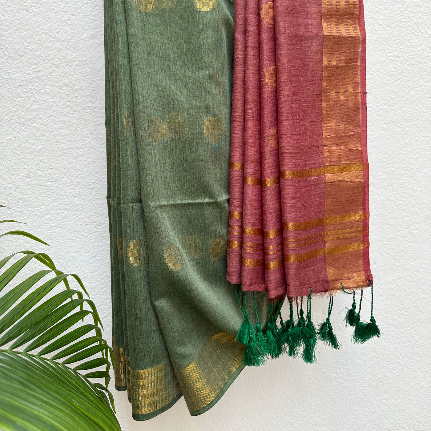 Bronze Green Cotton Bamboo Silk Saree