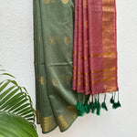 Load image into Gallery viewer, Bronze Green Cotton Bamboo Silk Saree
