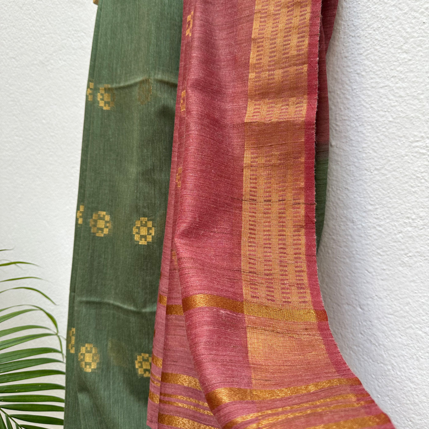 Bronze Green Cotton Bamboo Silk Saree