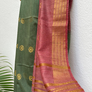 Bronze Green Cotton Bamboo Silk Saree