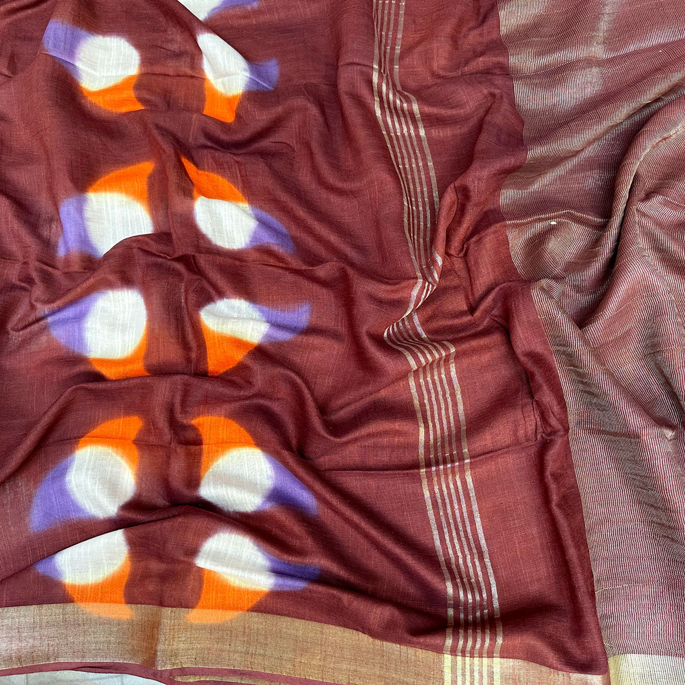 Burnt Henna Tie n Dye Cotton Saree