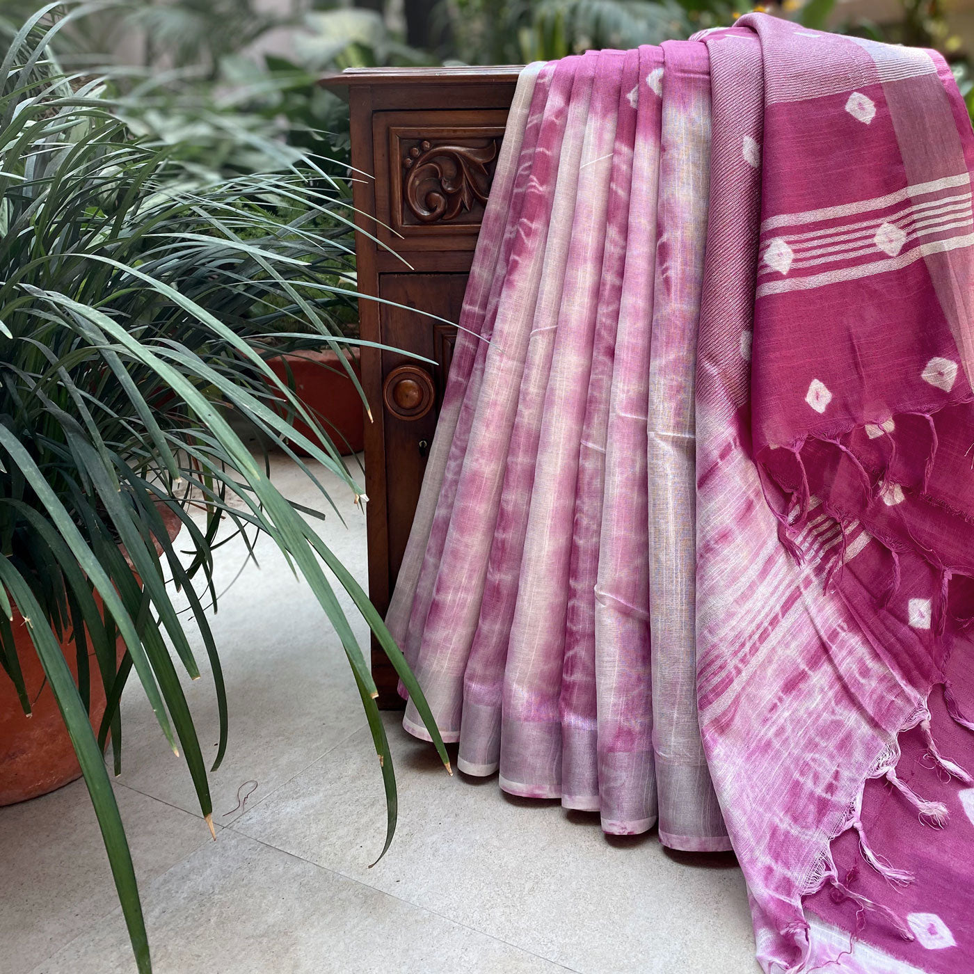 Cabaret Shibori Cotton Linen Saree