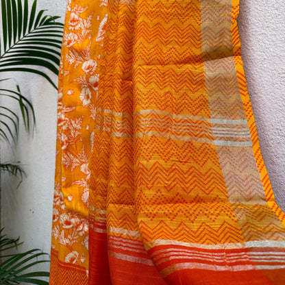 Californian Poppy Printed Organic Linen Saree