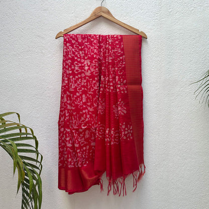 Calypso Red Batik Cotton Silk Saree