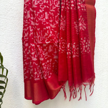 Calypso Red Batik Cotton Silk Saree
