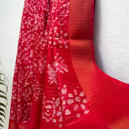 Calypso Red Batik Cotton Silk Saree