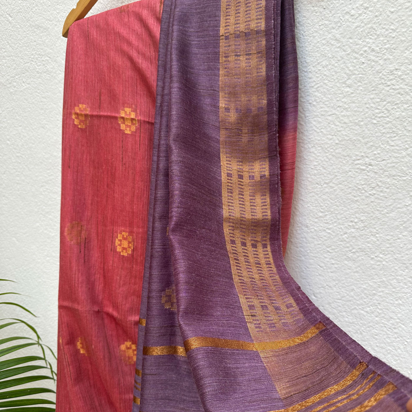 Carmine Rose Cotton Bamboo Silk Saree