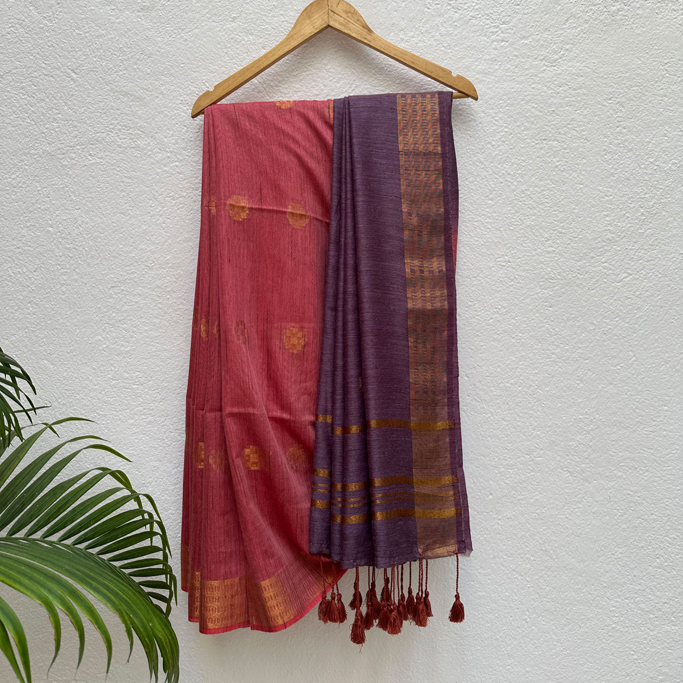 Carmine Rose Cotton Bamboo Silk Saree