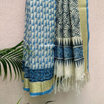 Load image into Gallery viewer, Carribean Twist Handblock Printed Pure Linen Saree
