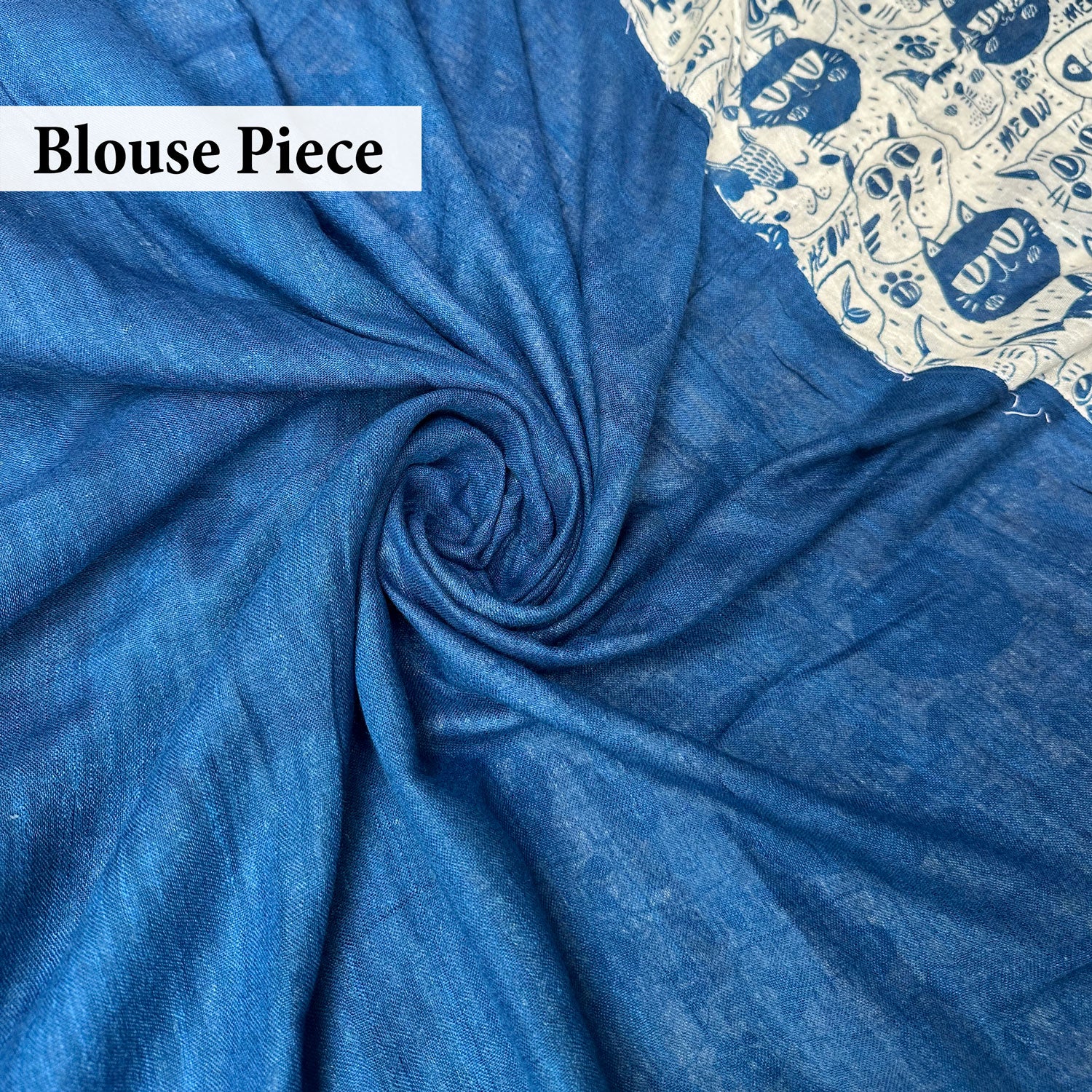 Catsablanca ivory cotton saree plain solid blouse, Zoomies Collection by Thread Weavers