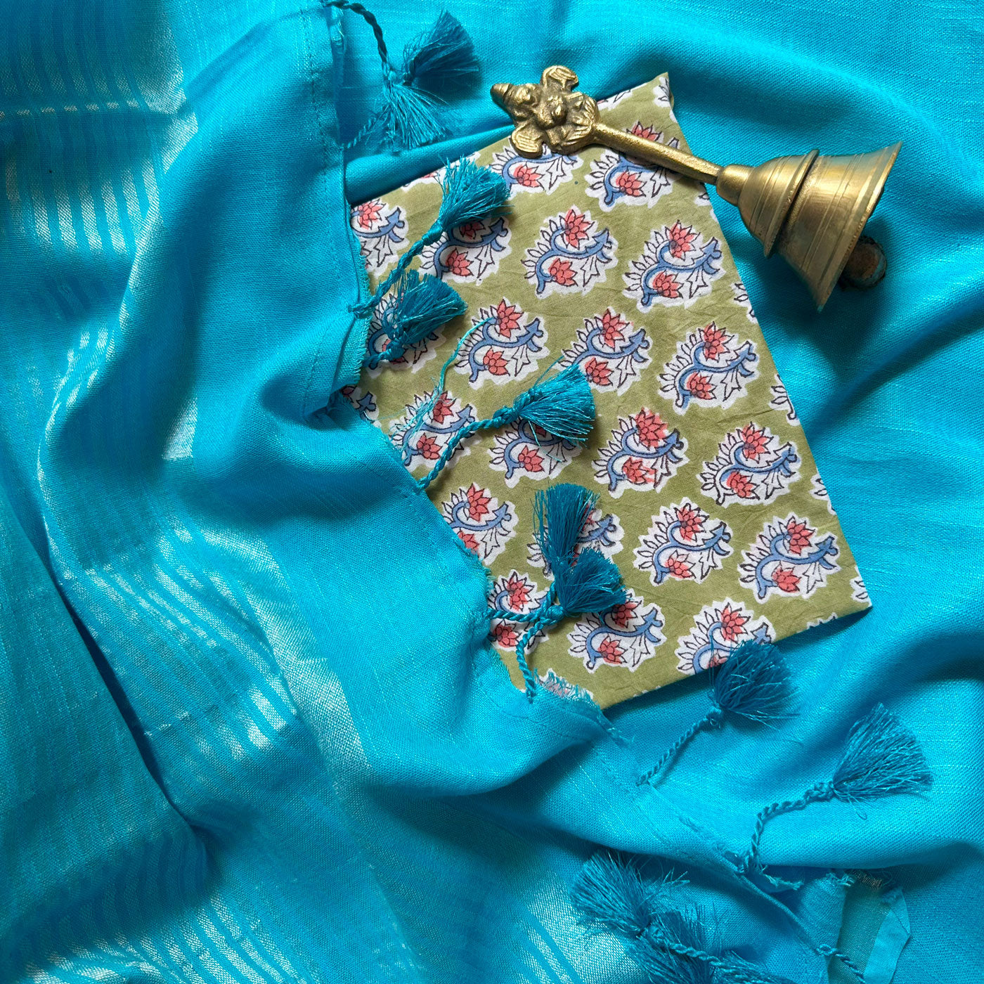 Celeste Blue Cotton Saree with Printed Blouse