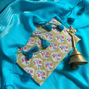 Celeste Blue Cotton Saree with Printed Blouse