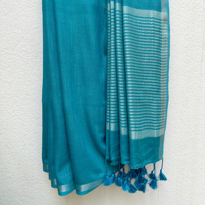 Celeste Blue Cotton Saree with Printed Blouse