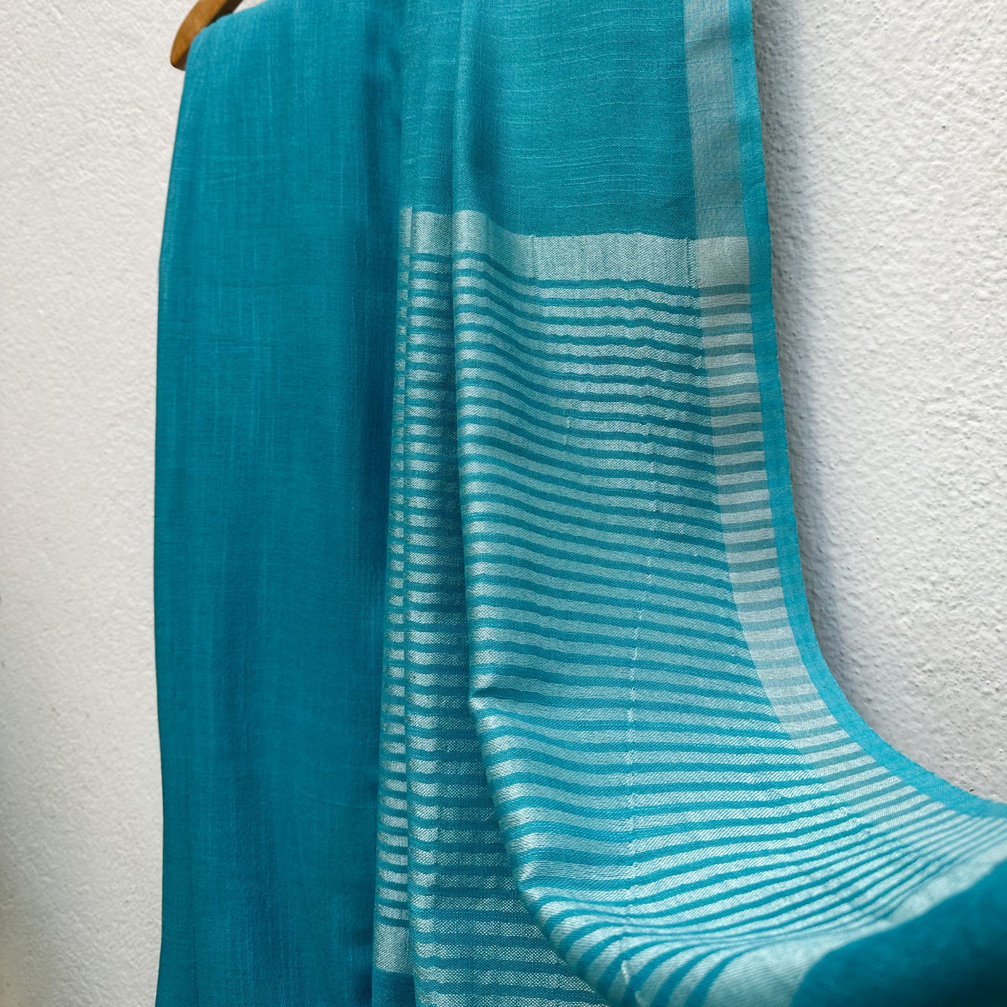 Celeste Blue Cotton Saree with Printed Blouse
