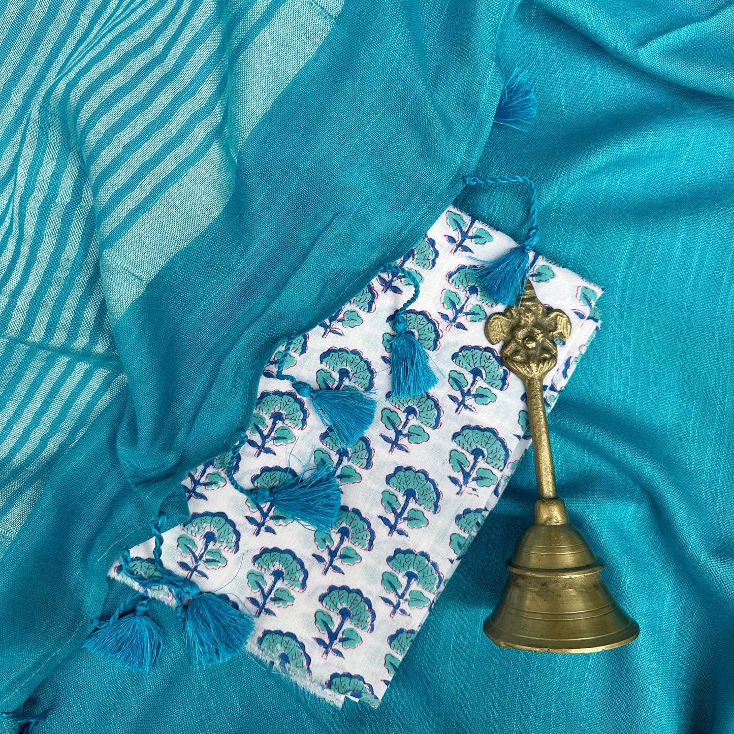 Celeste Blue Cotton Saree with Printed Blouse