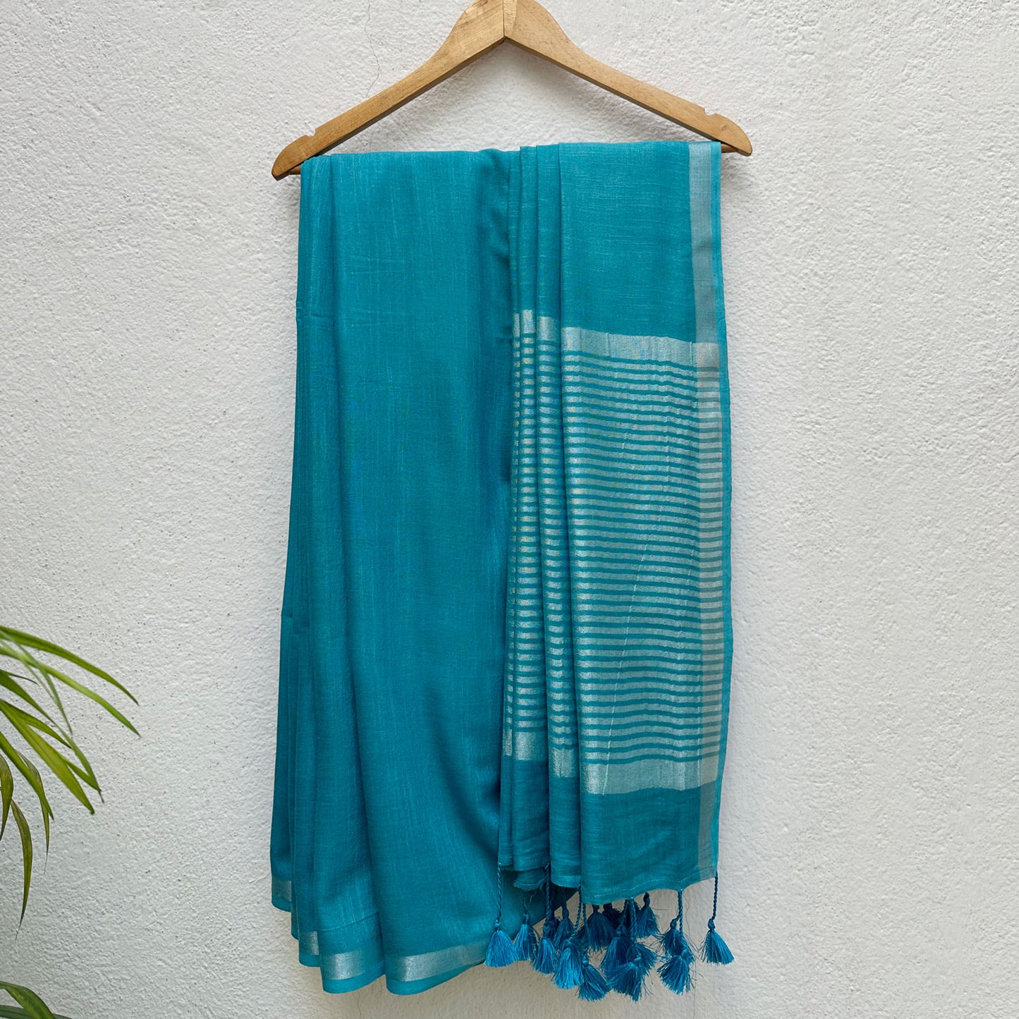 Celeste Blue Cotton Saree with Printed Blouse
