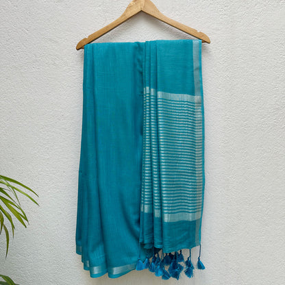 Celeste Blue Cotton Saree with Printed Blouse