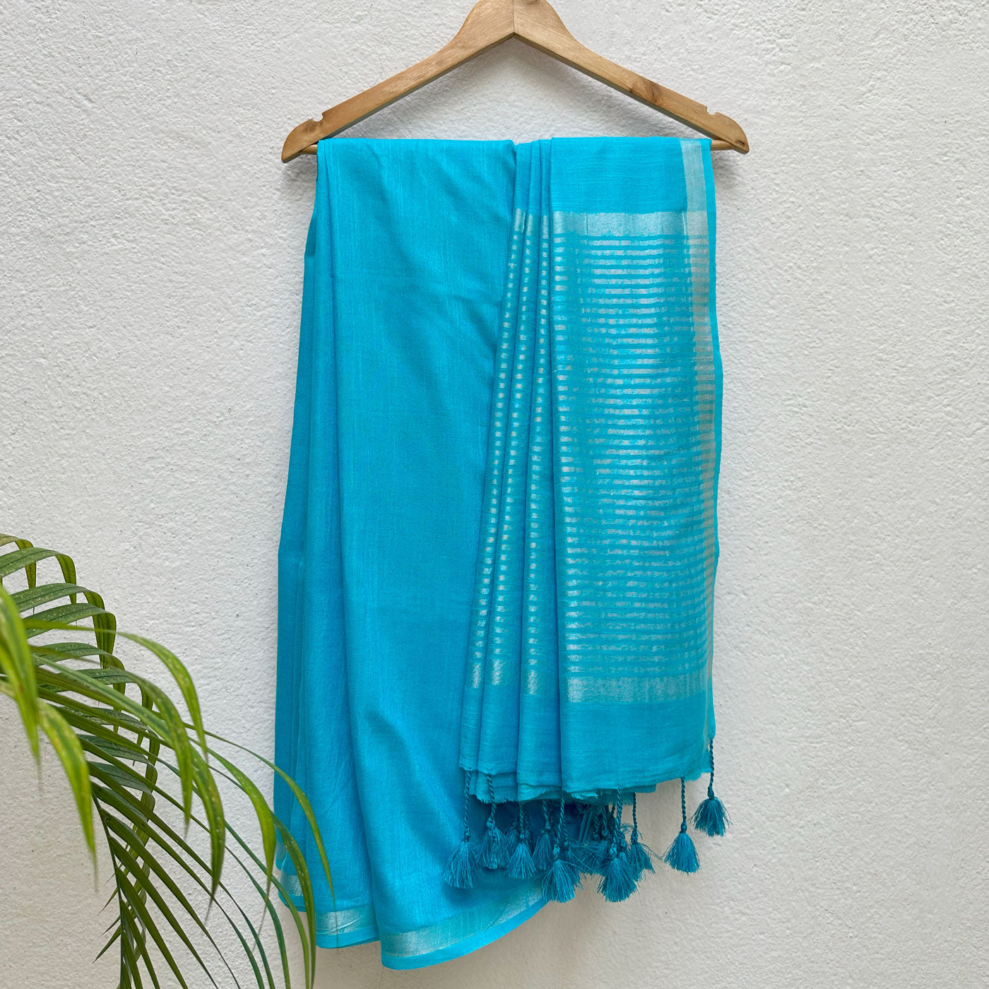 Celeste Blue Cotton Saree with Printed Blouse