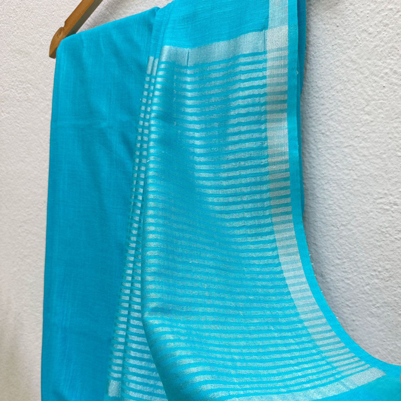 Celeste Blue Cotton Saree with Printed Blouse