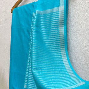 Celeste Blue Cotton Saree with Printed Blouse