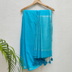 Celeste Blue Cotton Saree with Printed Blouse