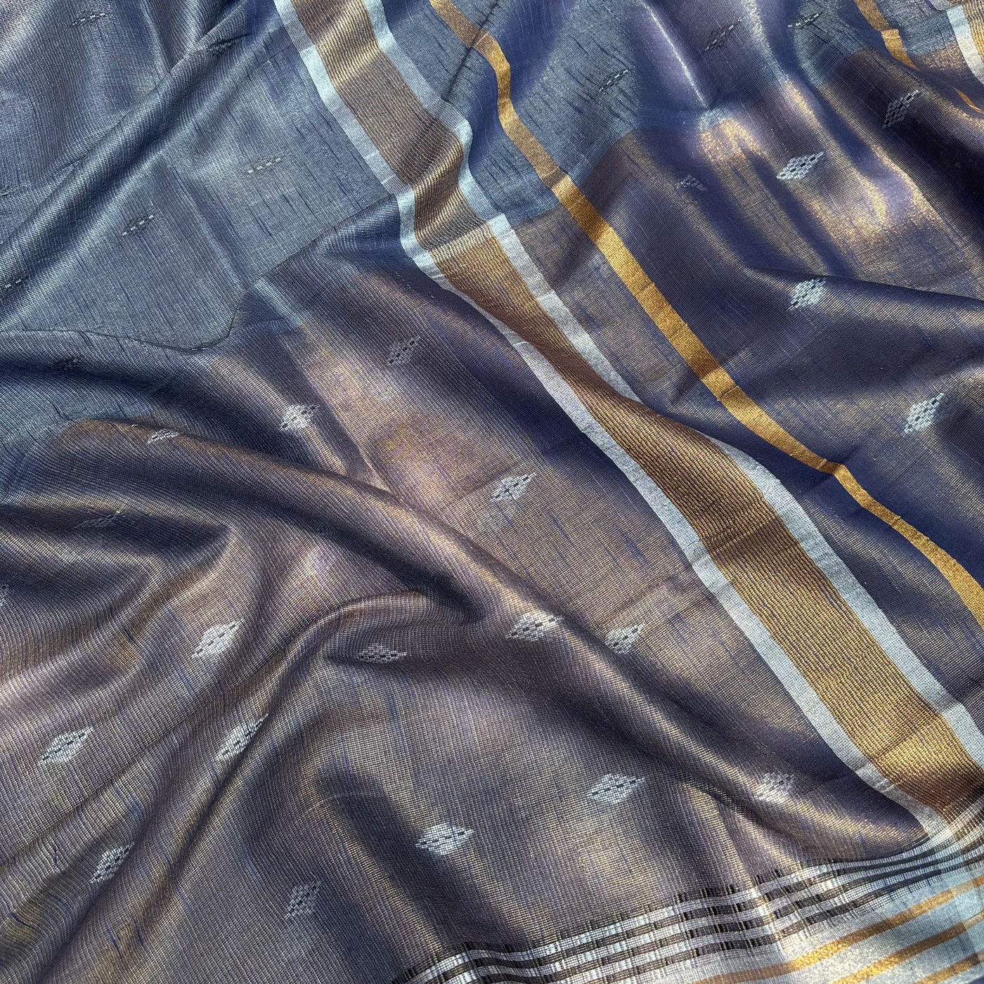 Celestial Blue Cotton Metallic Saree