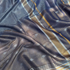 Celestial Blue Cotton Metallic Saree