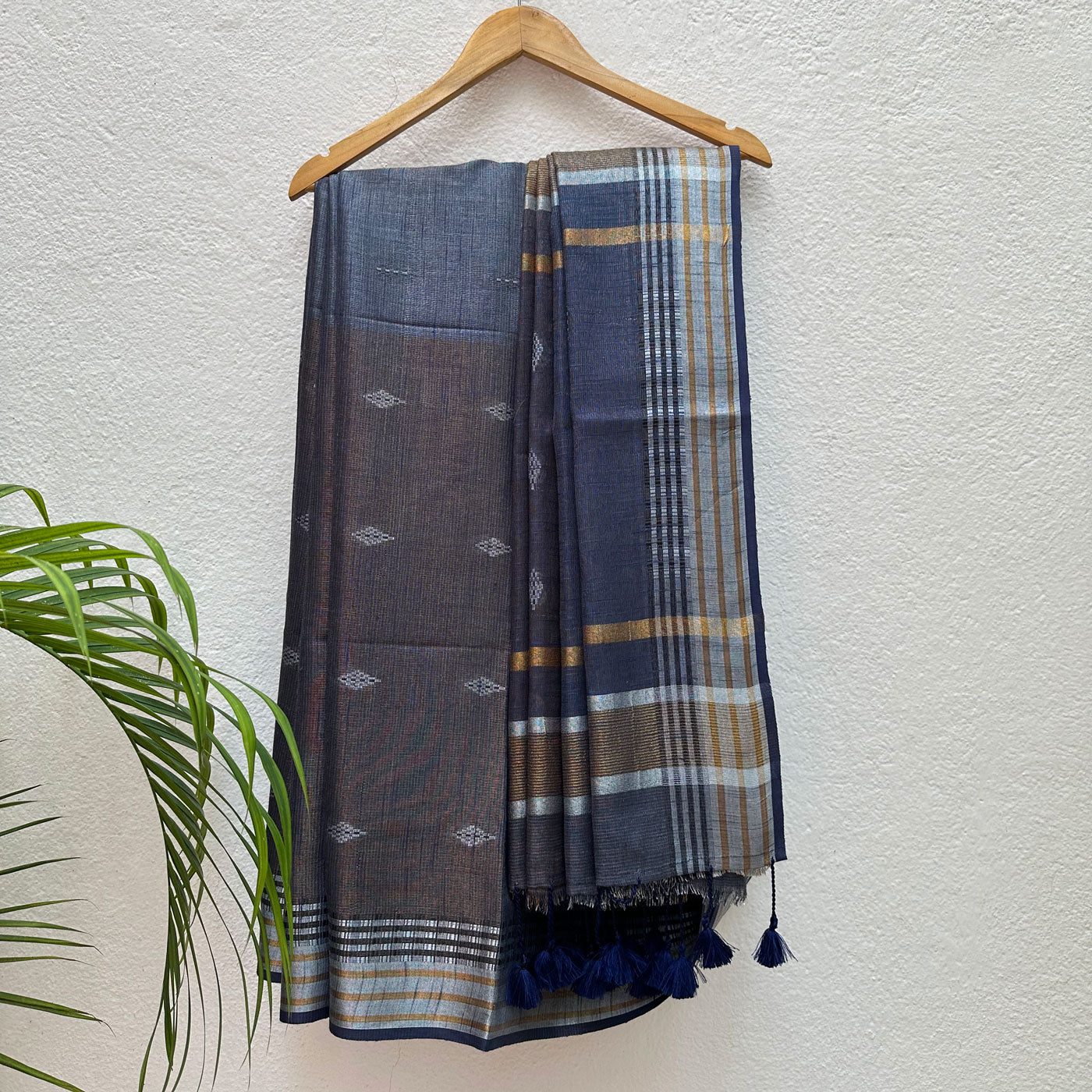 Celestial Blue Cotton Metallic Saree