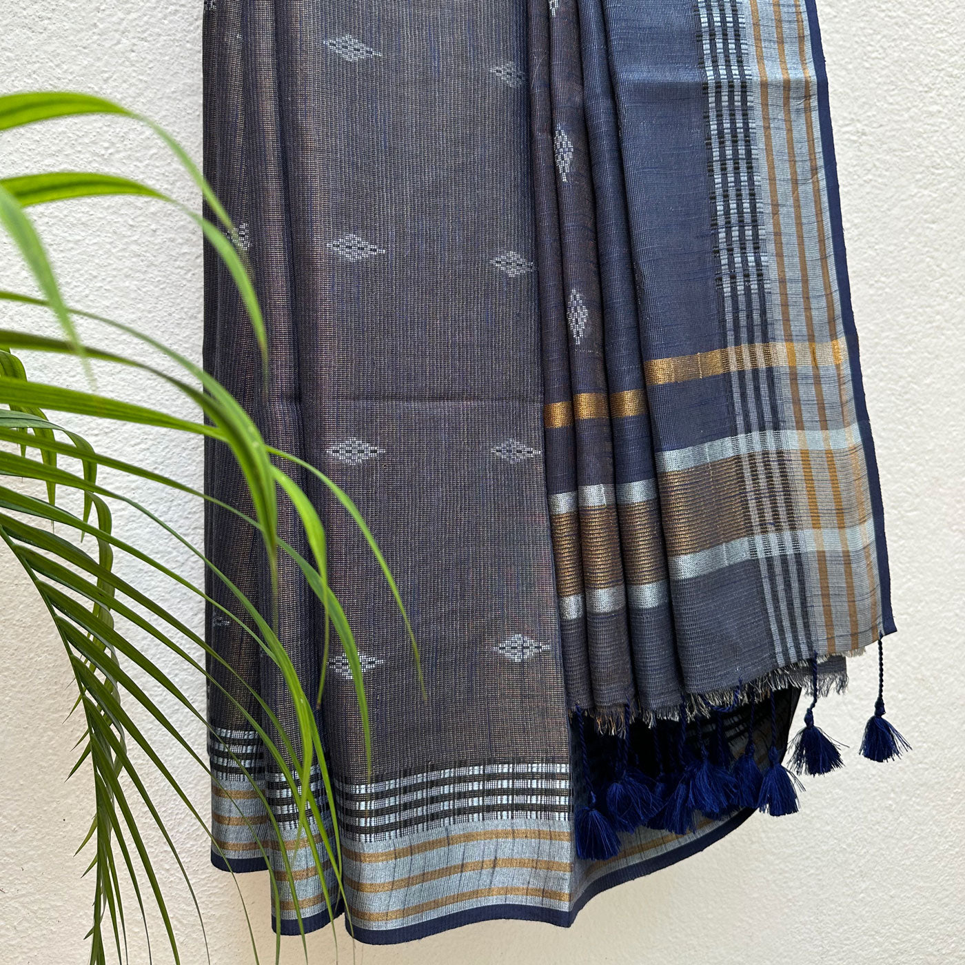 Celestial Blue Cotton Metallic Saree