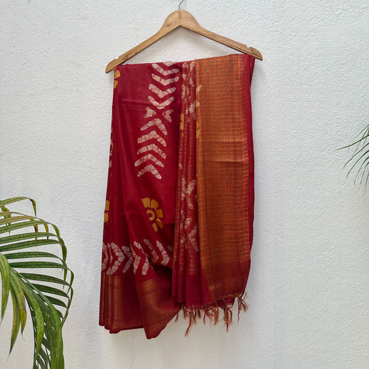 Champa Batik Cotton Silk Saree