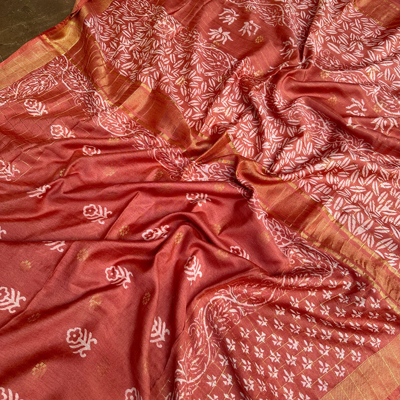 Champa Handblock Printed Cotton Silk Saree
