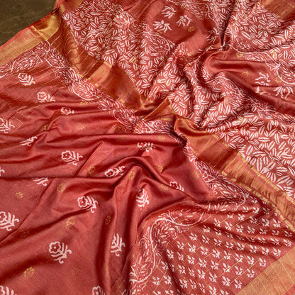 Champa Handblock Printed Cotton Silk Saree