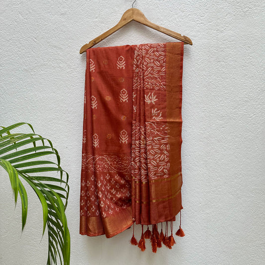 Champa Handblock Printed Cotton Silk Saree