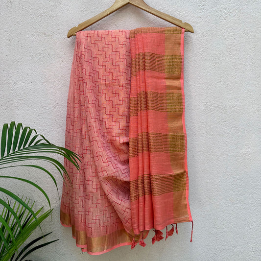 Chandra Kauns Linen Embroidered Saree