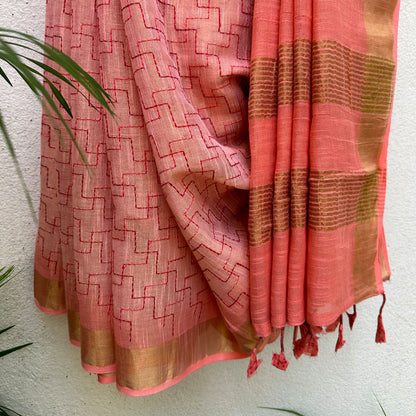 Chandra Kauns Linen Embroidered Saree
