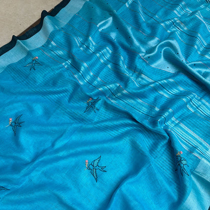 Chickadee Embroidered Linen Saree