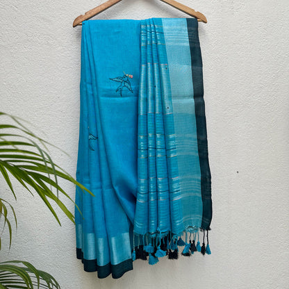 Chickadee Embroidered Linen Saree