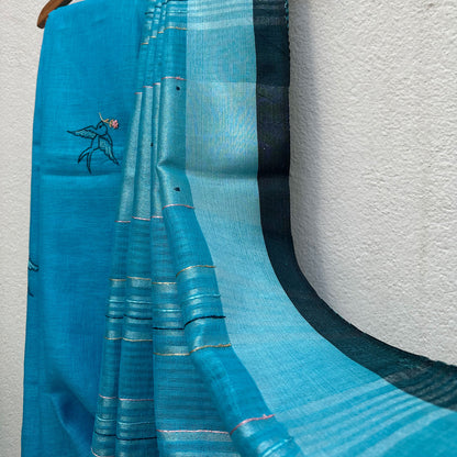 Chickadee Embroidered Linen Saree