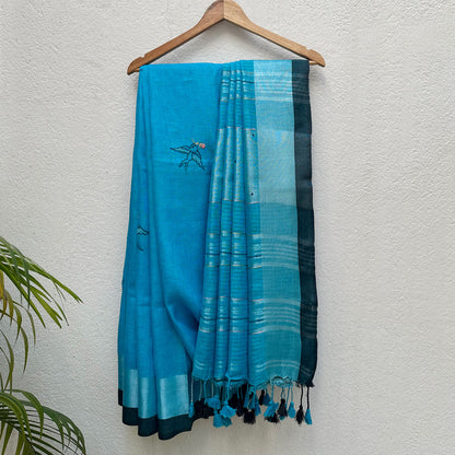 Chickadee Embroidered Linen Saree