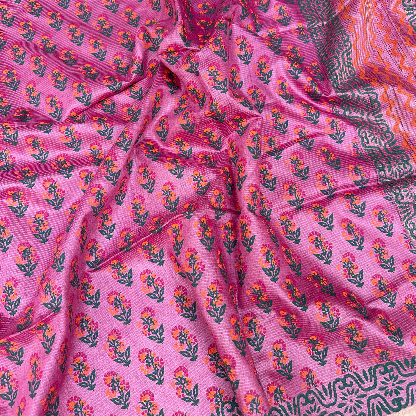 Chitragandha Handblock Printed Moonga Silk Saree