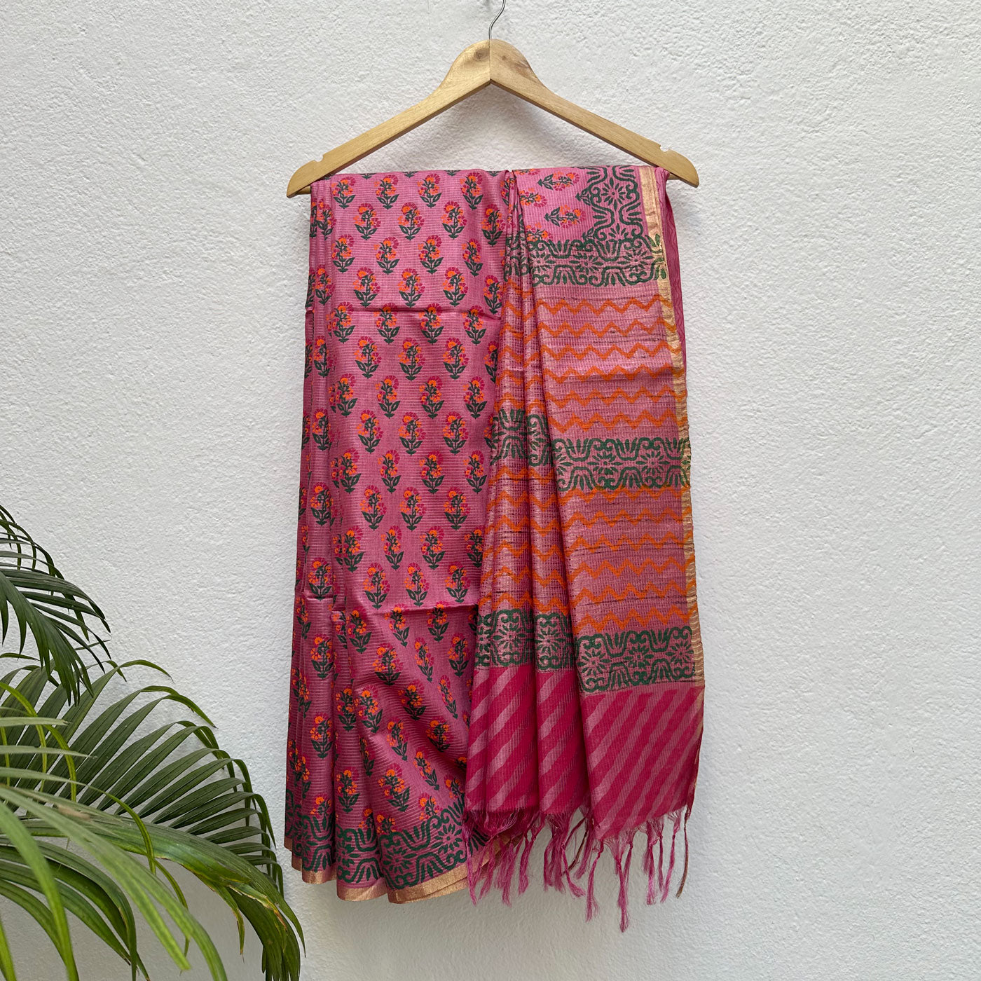 Chitragandha Handblock Printed Moonga Silk Saree