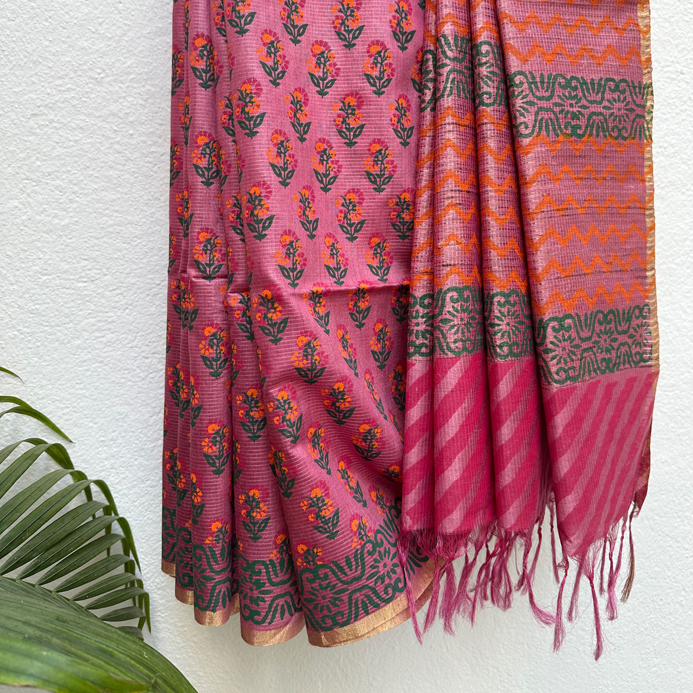 Chitragandha Handblock Printed Moonga Silk Saree