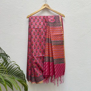 Chitragandha Handblock Printed Moonga Silk Saree